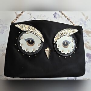 ✨️RARE✨️ Kate ♠︎ Spade Black Owl Clutch with Gold Accents and (2) Bag Charms 🦉